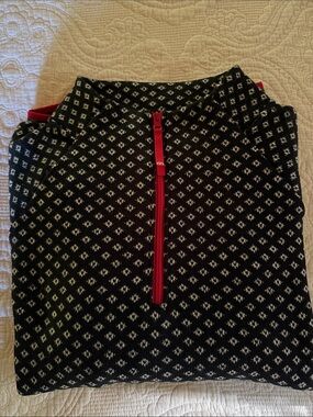 Talbots Black and White Knit Half-Zip Sweater with Red Zip